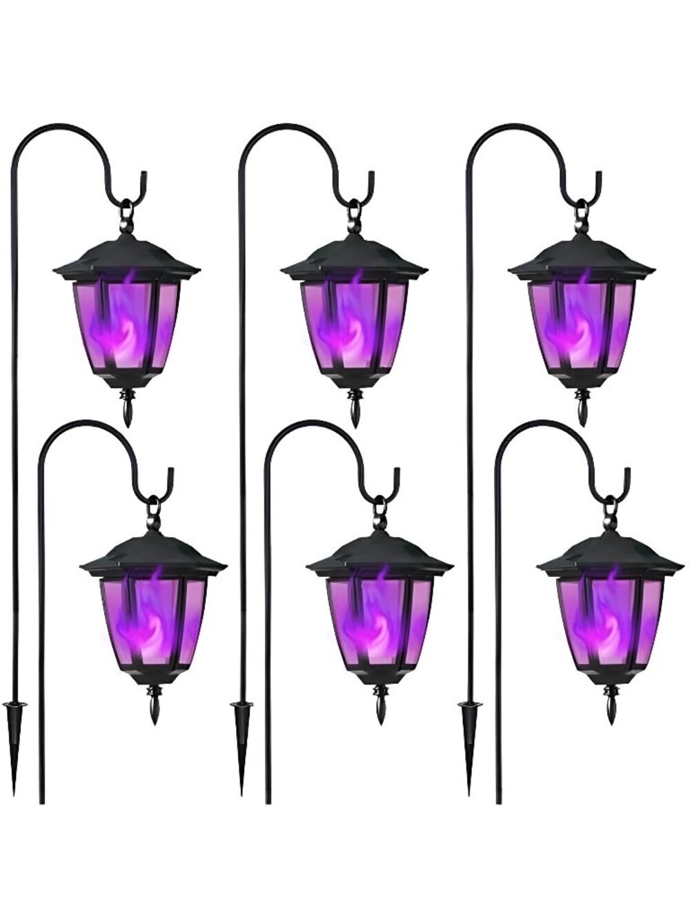 6 Pack Solar Halloween Flame Hanging Lights Outdoor, Flickering Flame LED